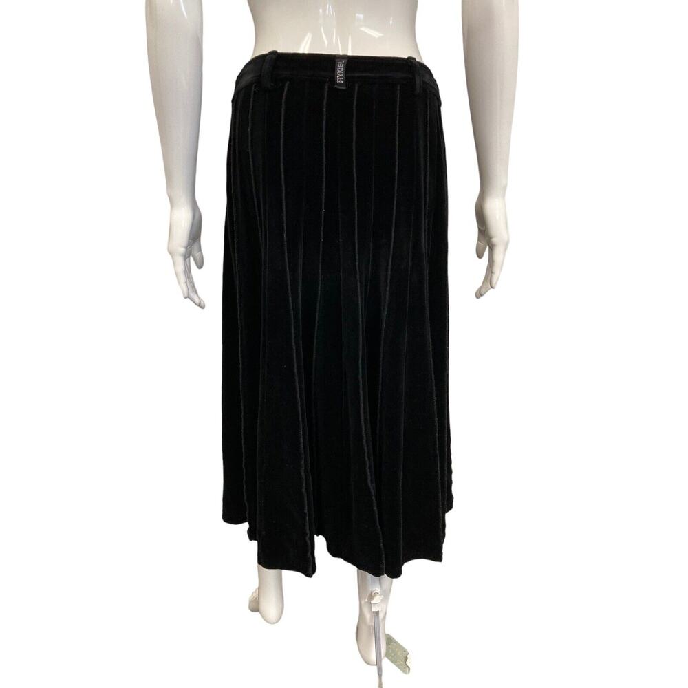 SONIA RYKIEL Black Velour Pleated A-Line Midi Skirt Size M - Picture 2 of 5